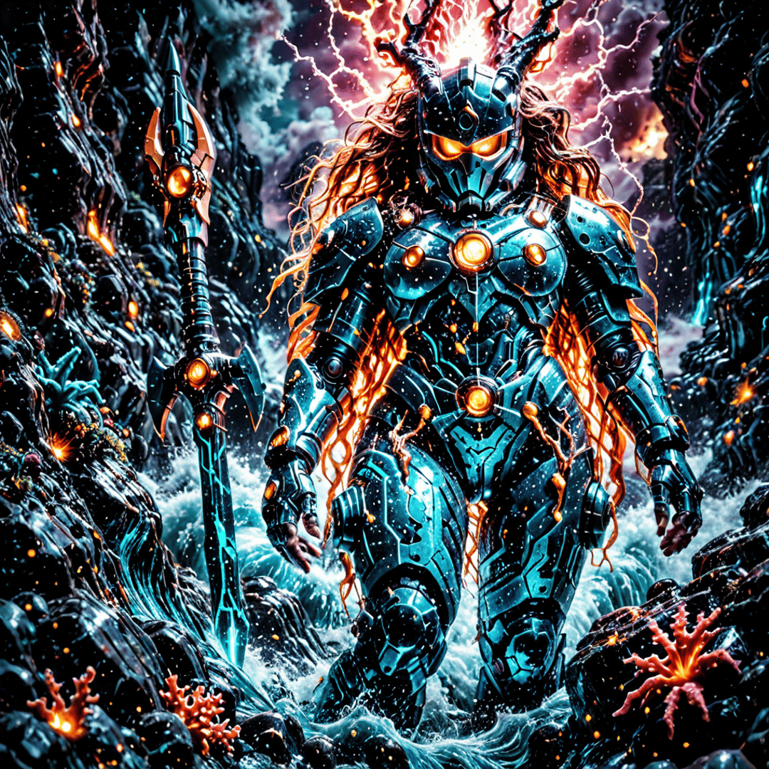 AI generated wallpaper featuring robot, armor, sword