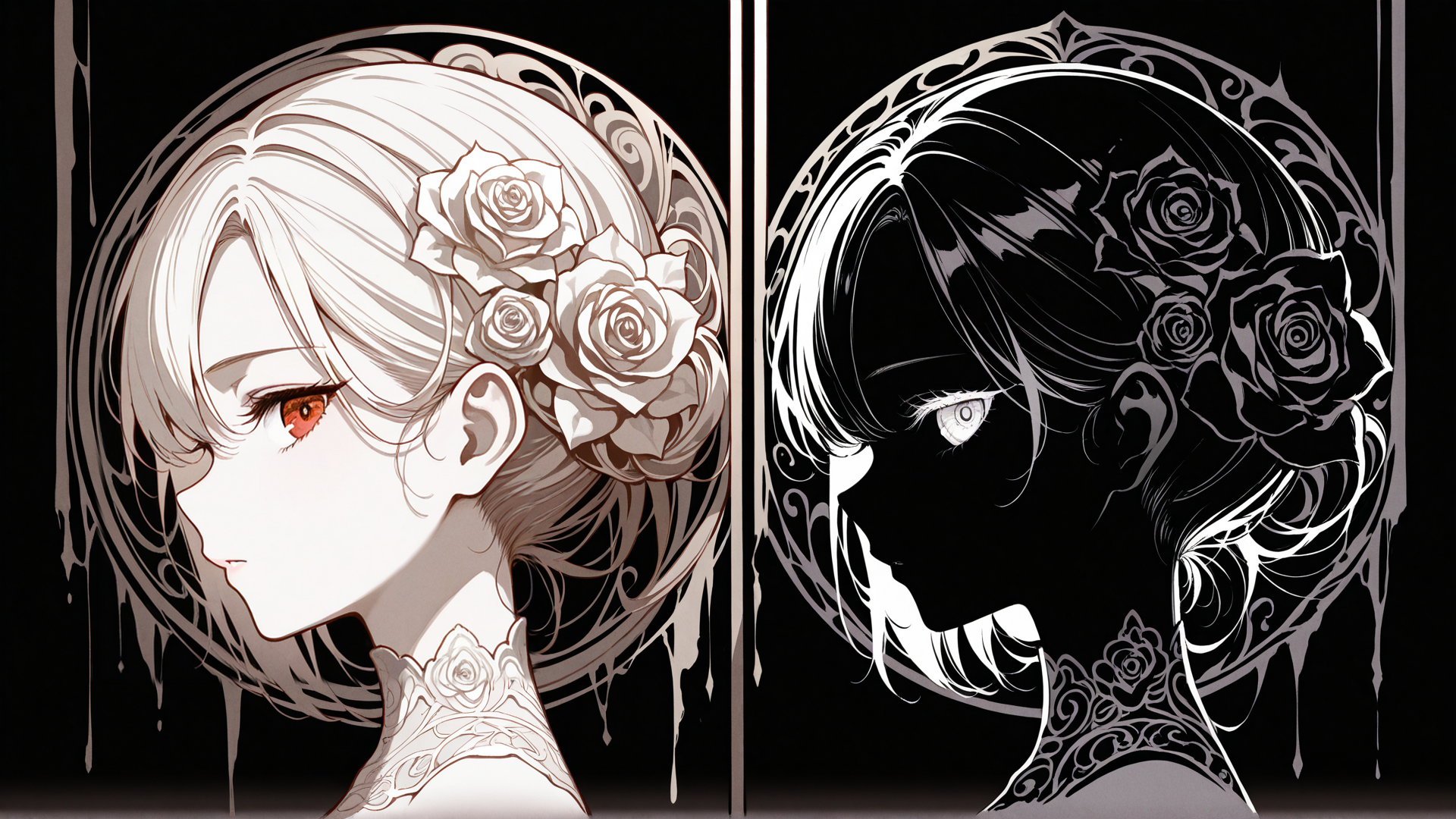 AI generated wallpaper featuring woman, roses, necklace