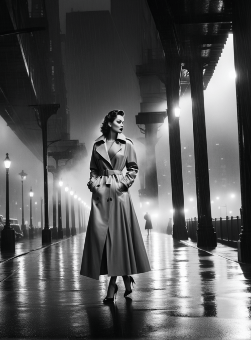 woman, city, rain