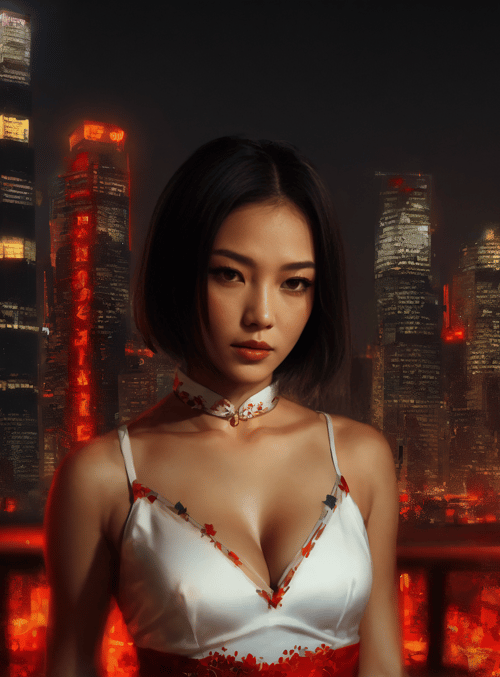 woman, cityscape, lampion