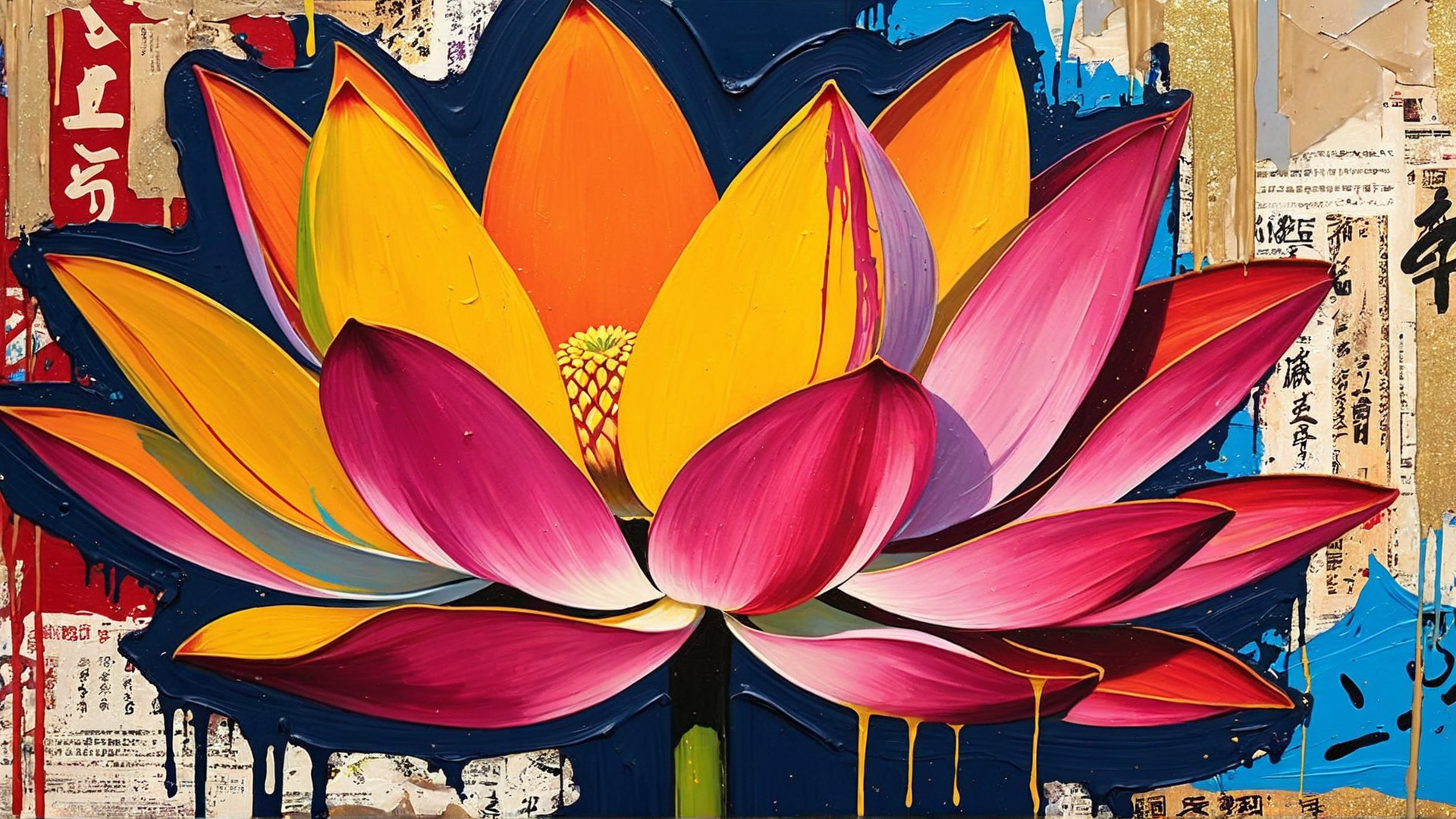 AI generated wallpaper featuring lotus, pineapple, paper, paint