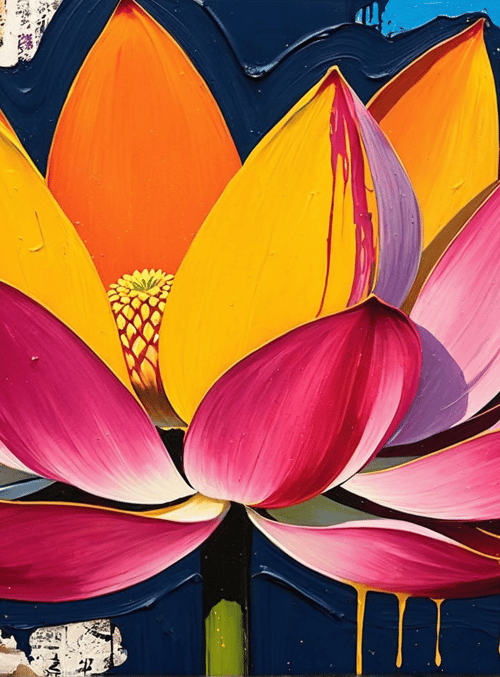 lotus, pineapple, paper, paint
