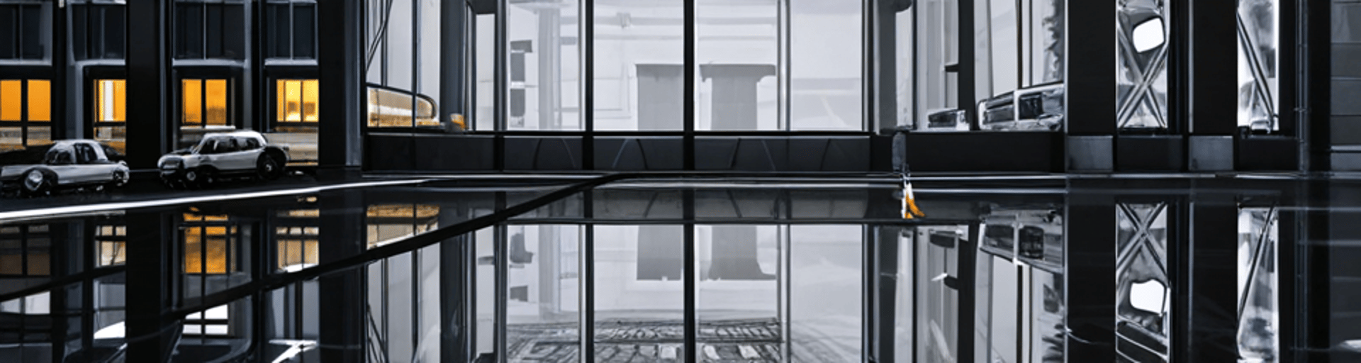 AI generated wallpaper featuring car, person, building, window, floor, glass