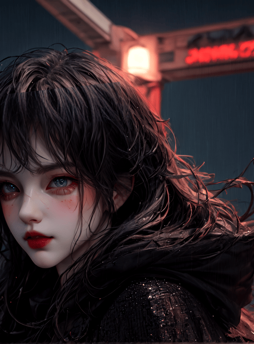 woman, rain, city