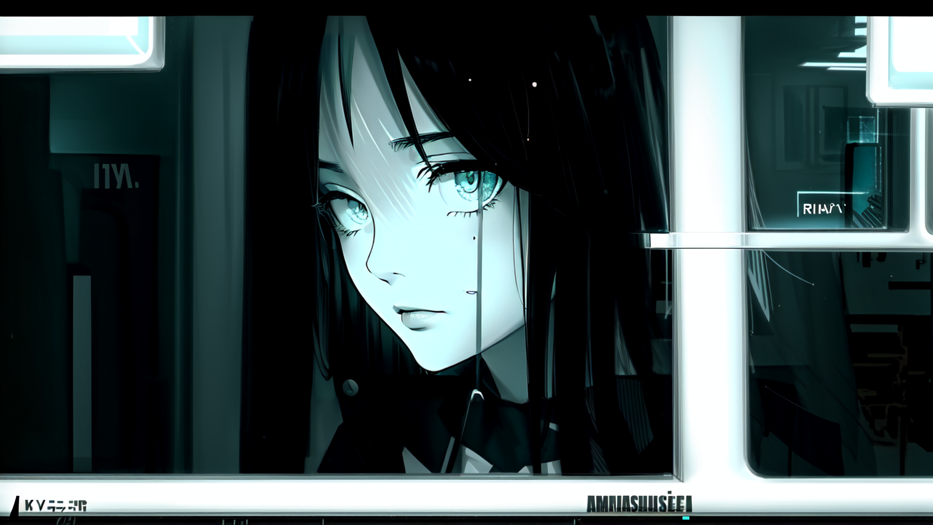 AI generated wallpaper featuring anime girl, window, rain