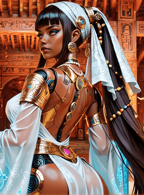 woman, goddess, ancient, tribal, fashion, jewelry, lantern, column, headdress, armor