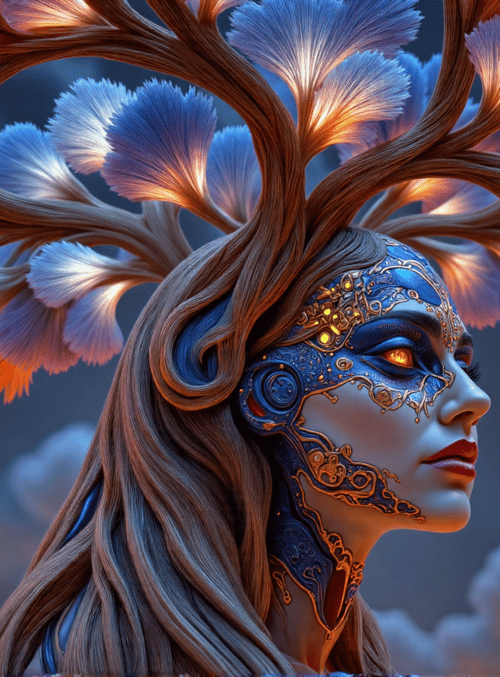 woman, tree, mask, clouds, light