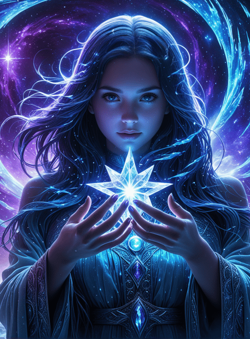 woman, star, crystals