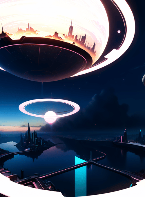 city, space station, planet