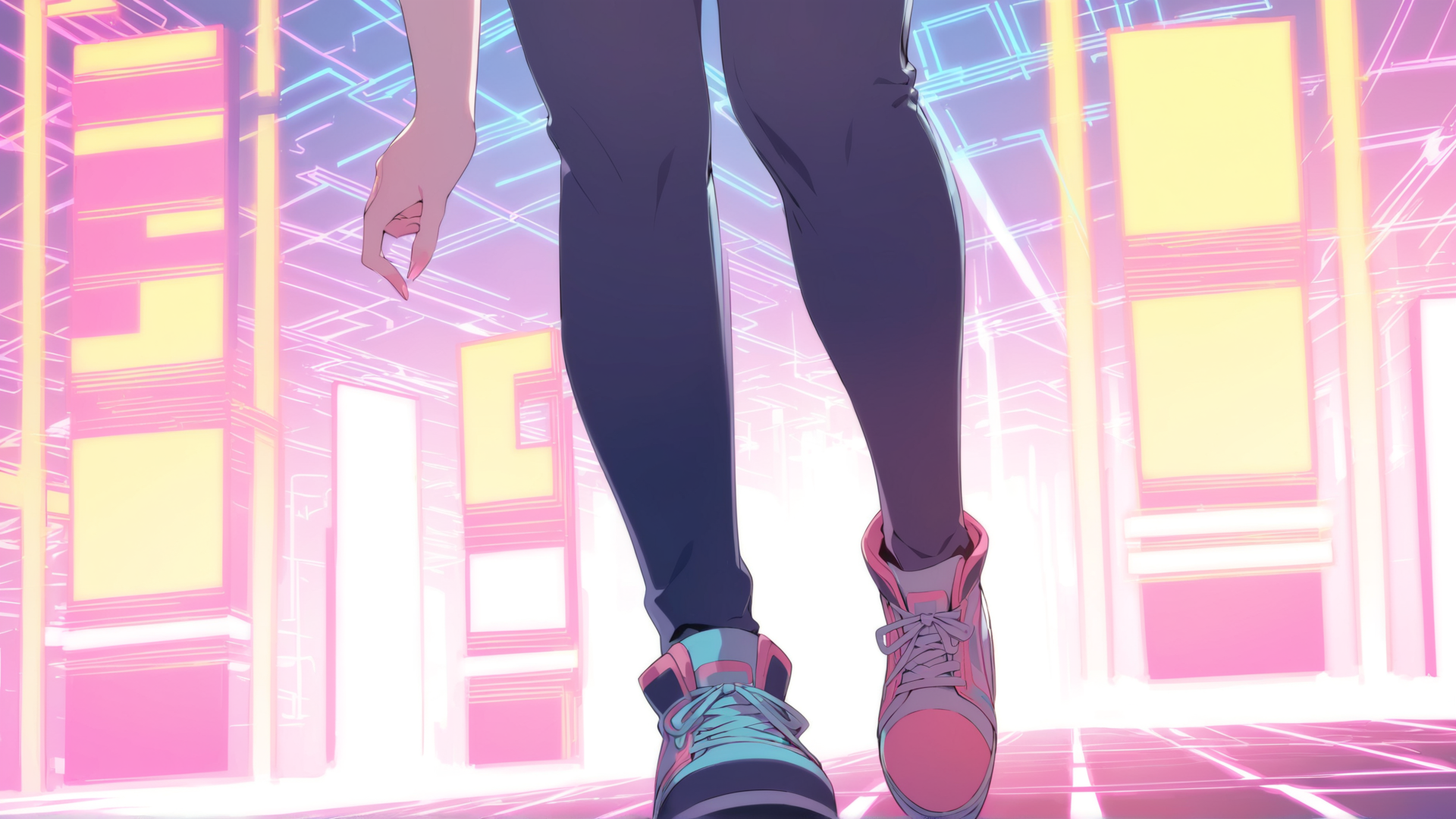 AI generated wallpaper featuring person, legs, shoes