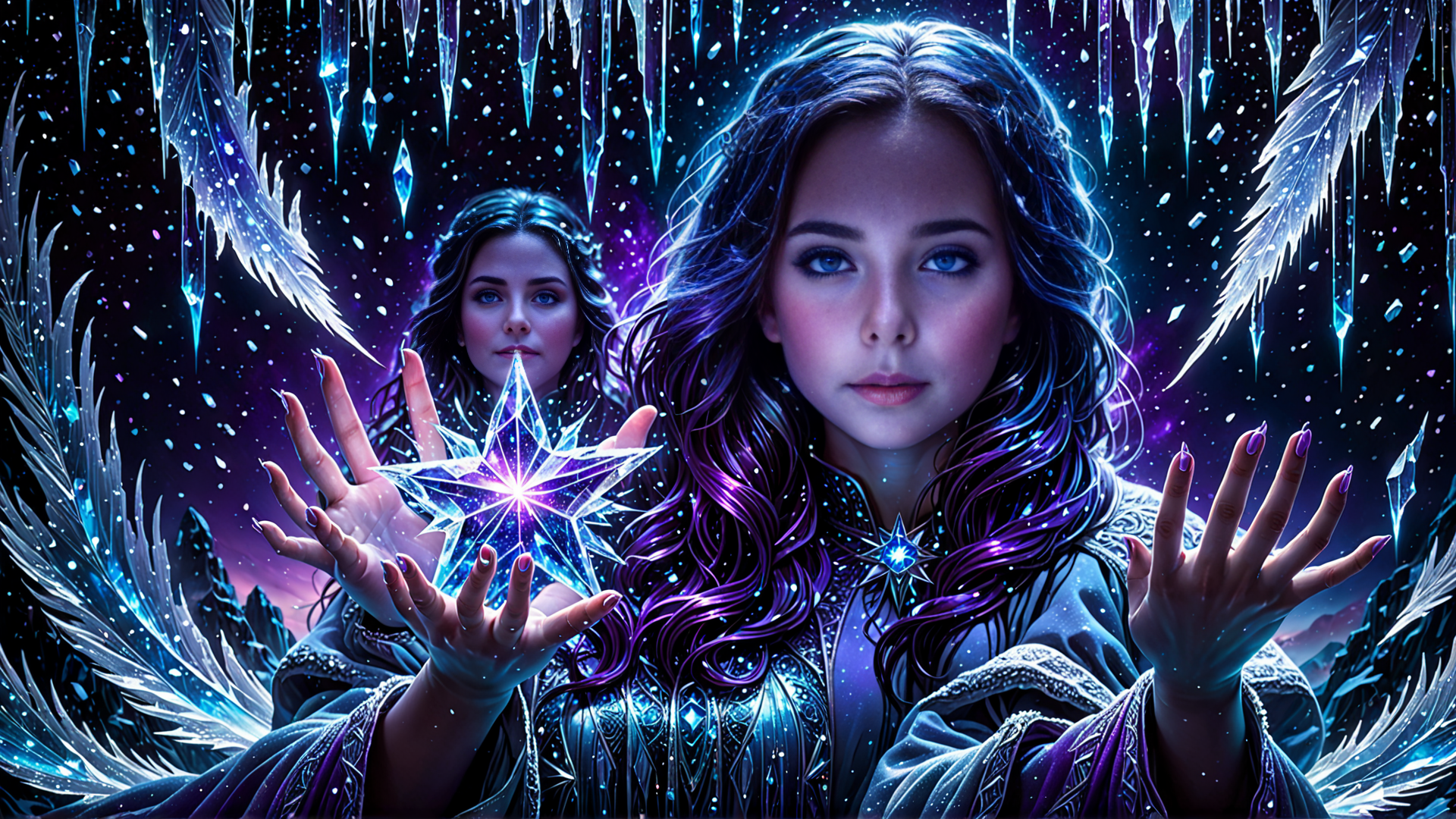 AI generated wallpaper featuring woman, star, feathers