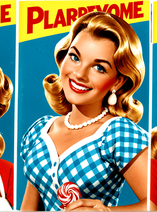 woman, lollipop, candy, pearl, necklace, dress, earring, posters, vintage, playthome