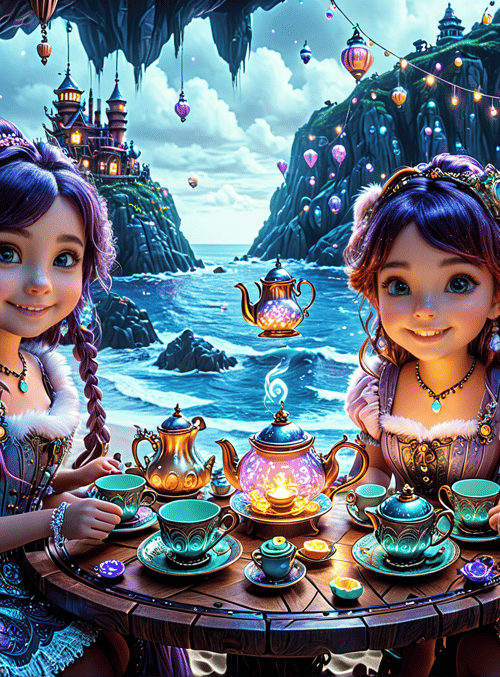girls, fairies, teapot