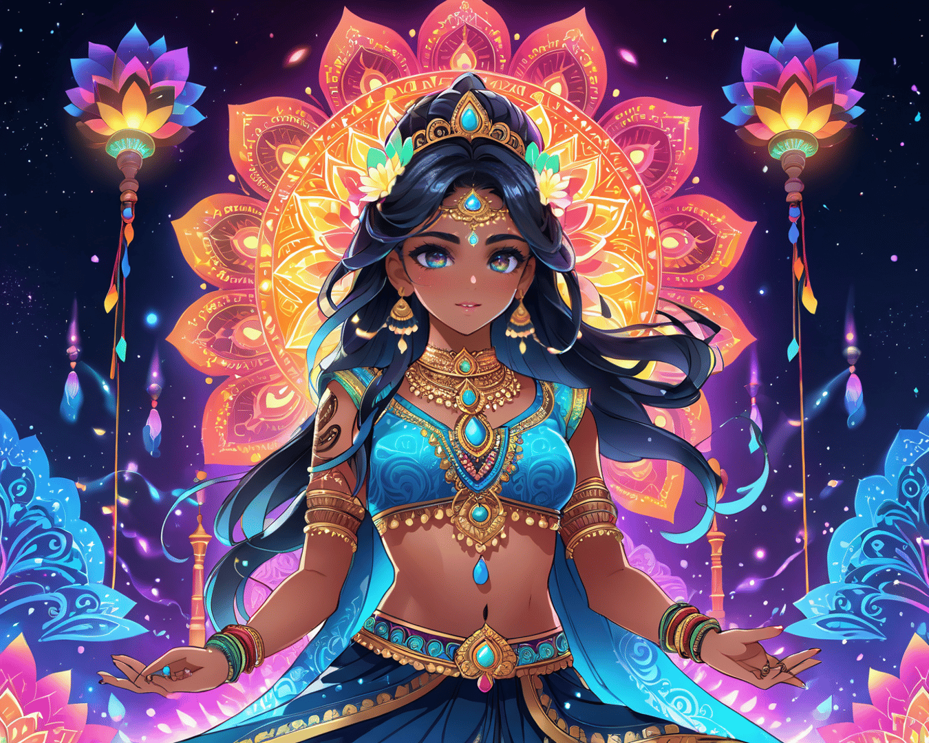 AI generated wallpaper featuring deity, woman, lotus