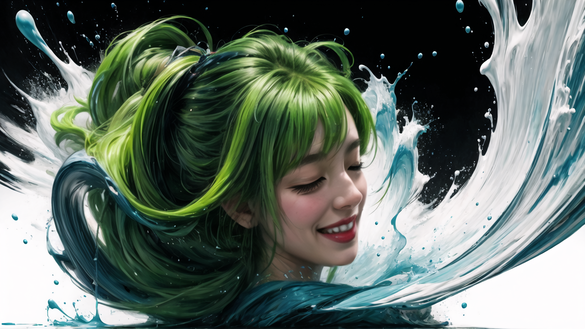 AI generated wallpaper featuring girl, water, hair