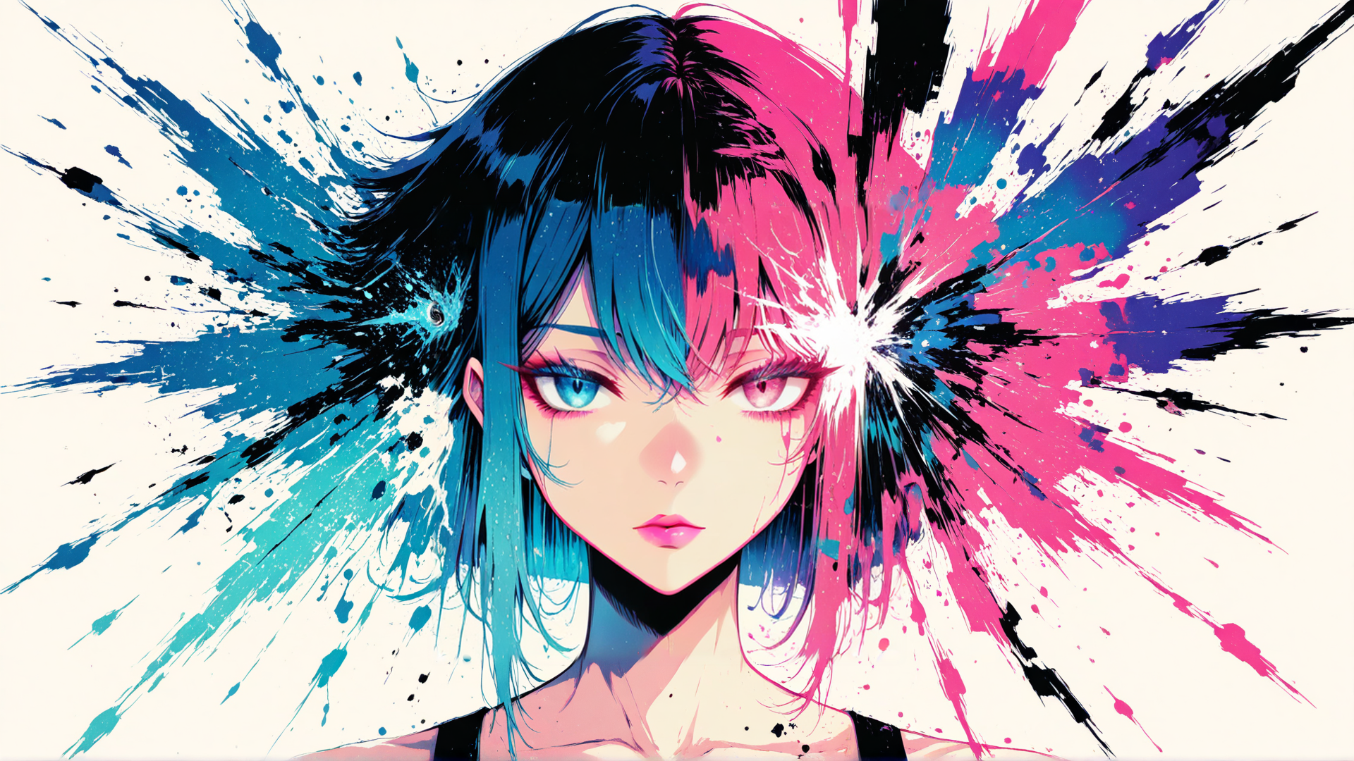 AI generated wallpaper featuring anime, girl, hair, splash, artwork, portrait