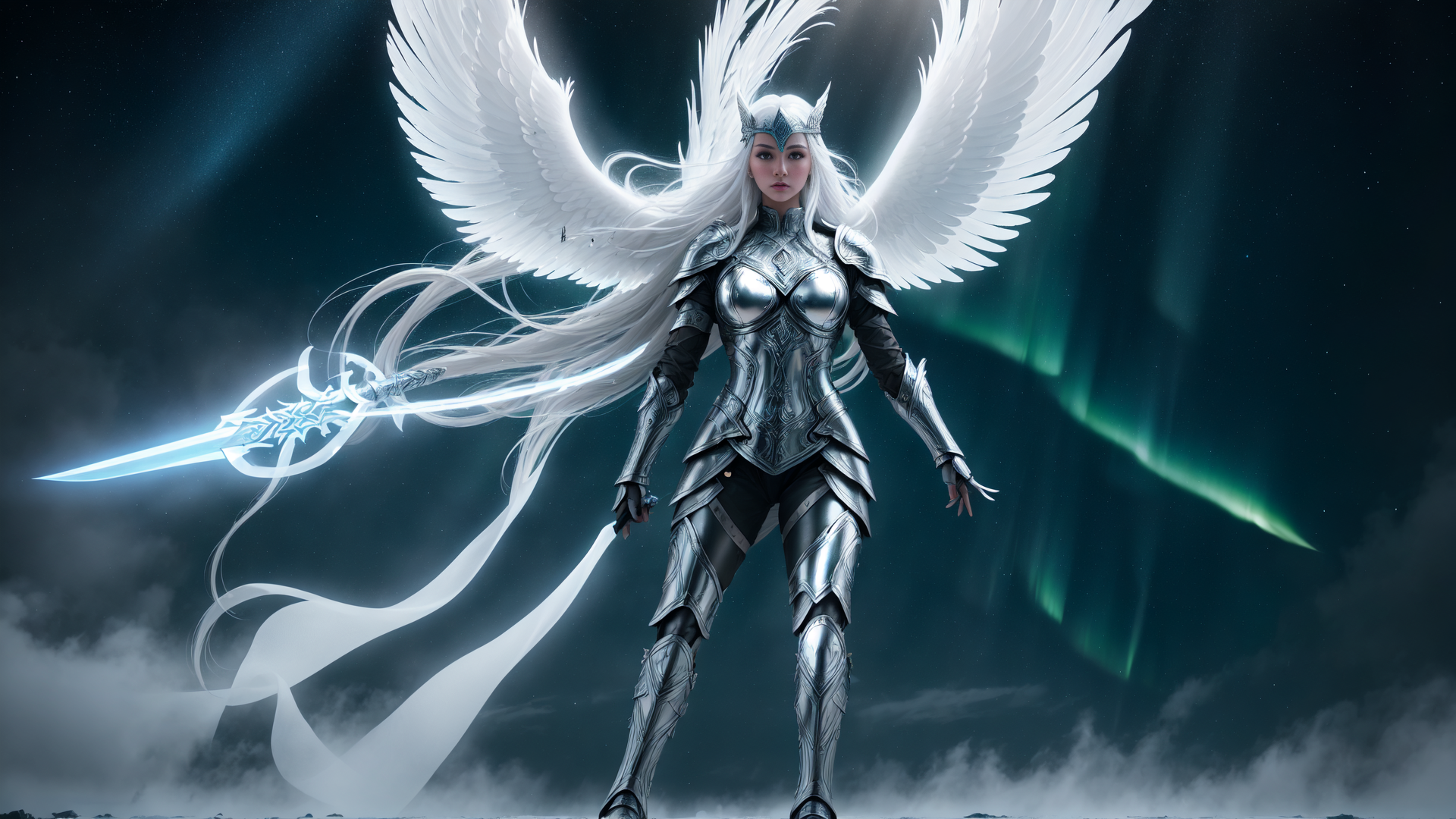AI generated wallpaper featuring angel, warrior, sword