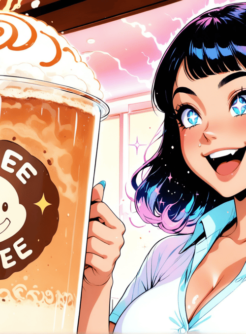 woman, latte, cafe, cup, coffee, boba, anime