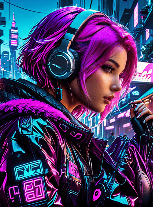 woman, neon, street