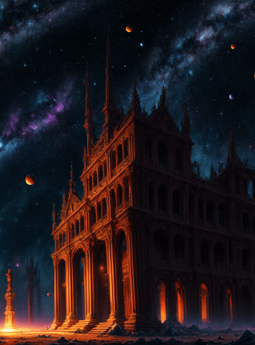 castle, galaxy, planets