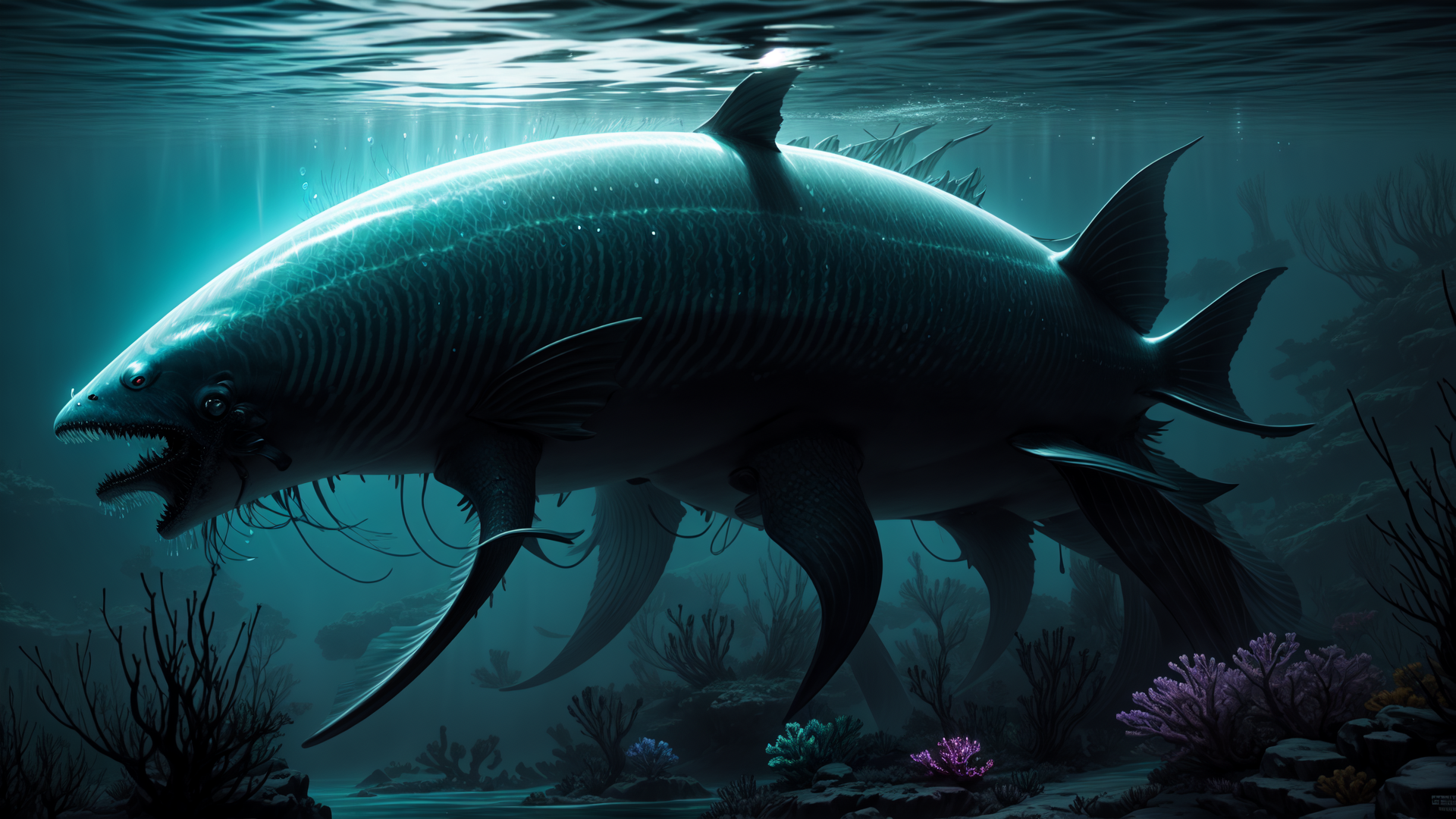 AI generated wallpaper featuring fish, marine, underwater, creature, coral, reptile