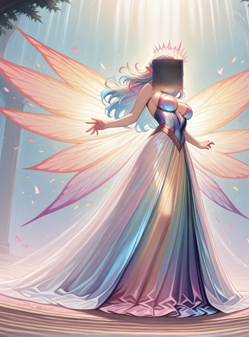 angel, princess, fairy, column, mushroom, butterfly, sunlight, dress, wing, crown