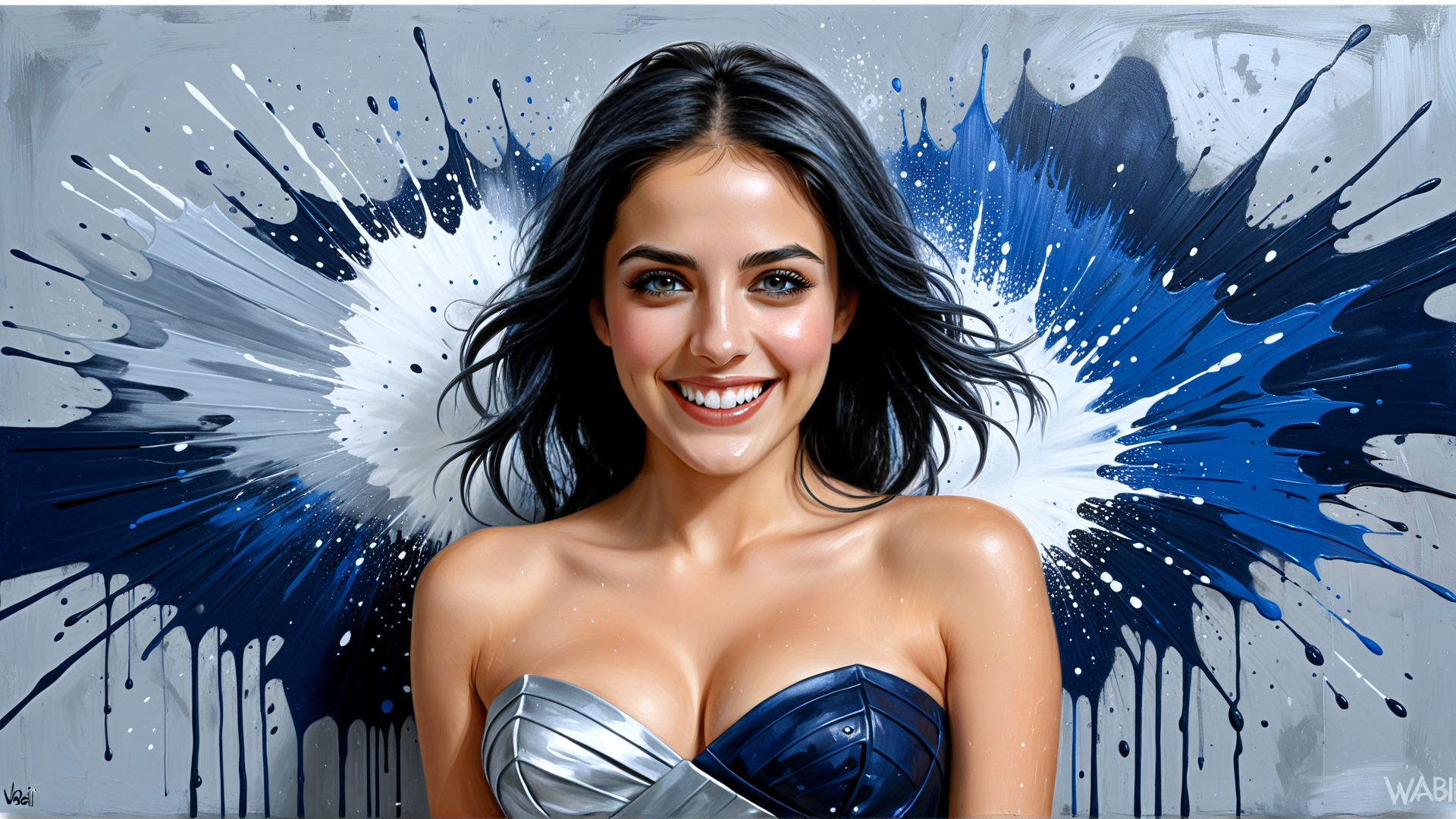 AI generated wallpaper featuring woman, superhero, painting, art