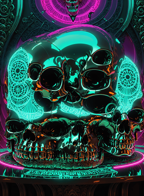 skull, neon, candle