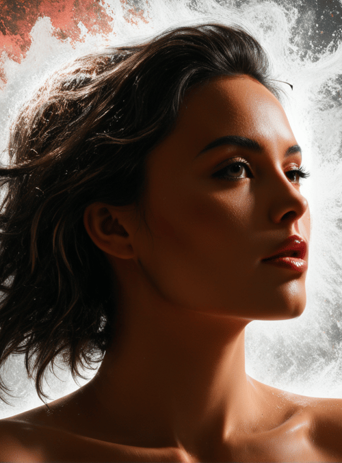woman, hair, shoulders, powder, particles