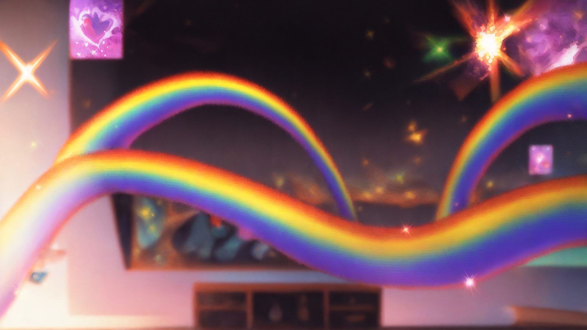 AI generated wallpaper featuring rainbow, stars, heart