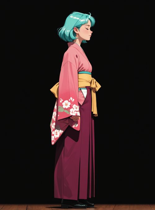 woman, kimono, flowers, vase