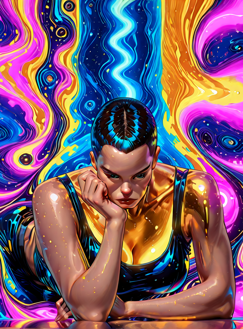 woman, cityscape, neon, abstract, digital