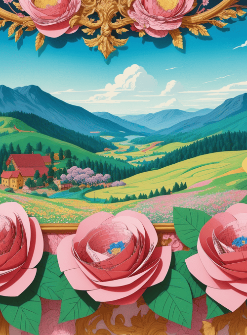 roses, landscape, frame