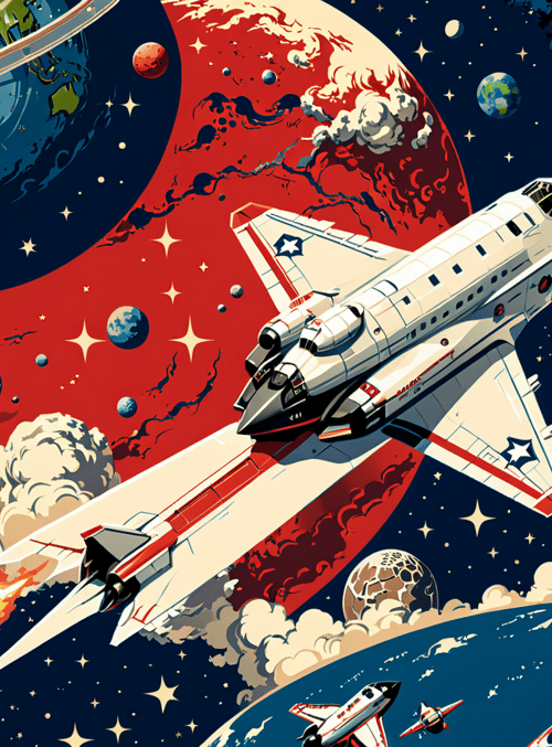 spaceship, planets, earth