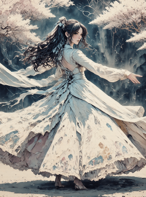 woman, sakura, dress
