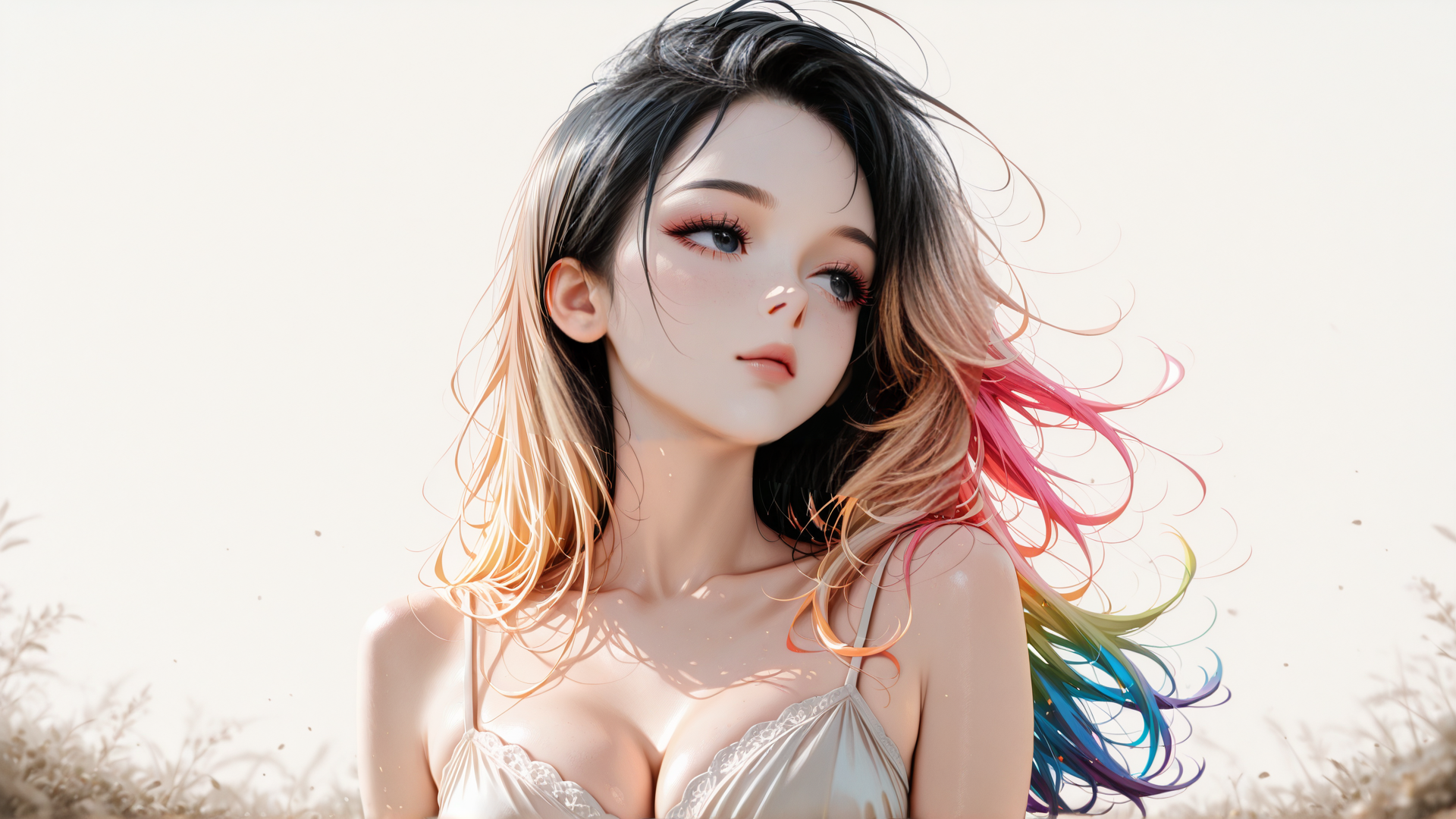 AI generated wallpaper featuring woman, hair, dress