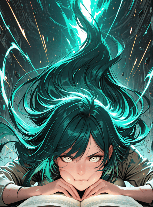 girl, book, hair, shattered, goggles