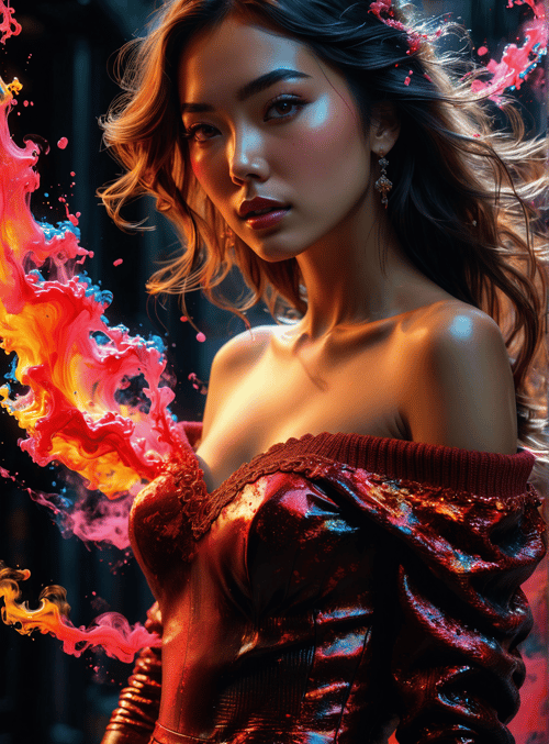 woman, paint, city, dress