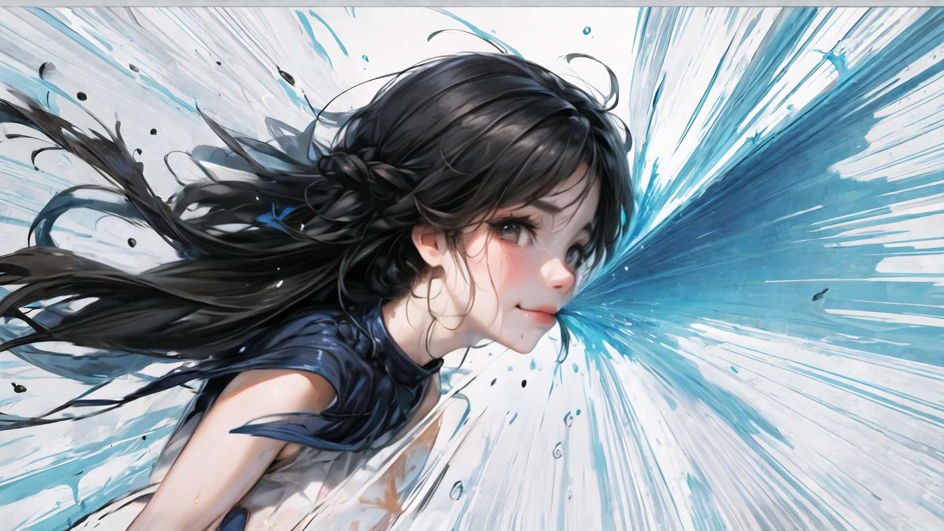 AI generated wallpaper featuring girl, water, hair