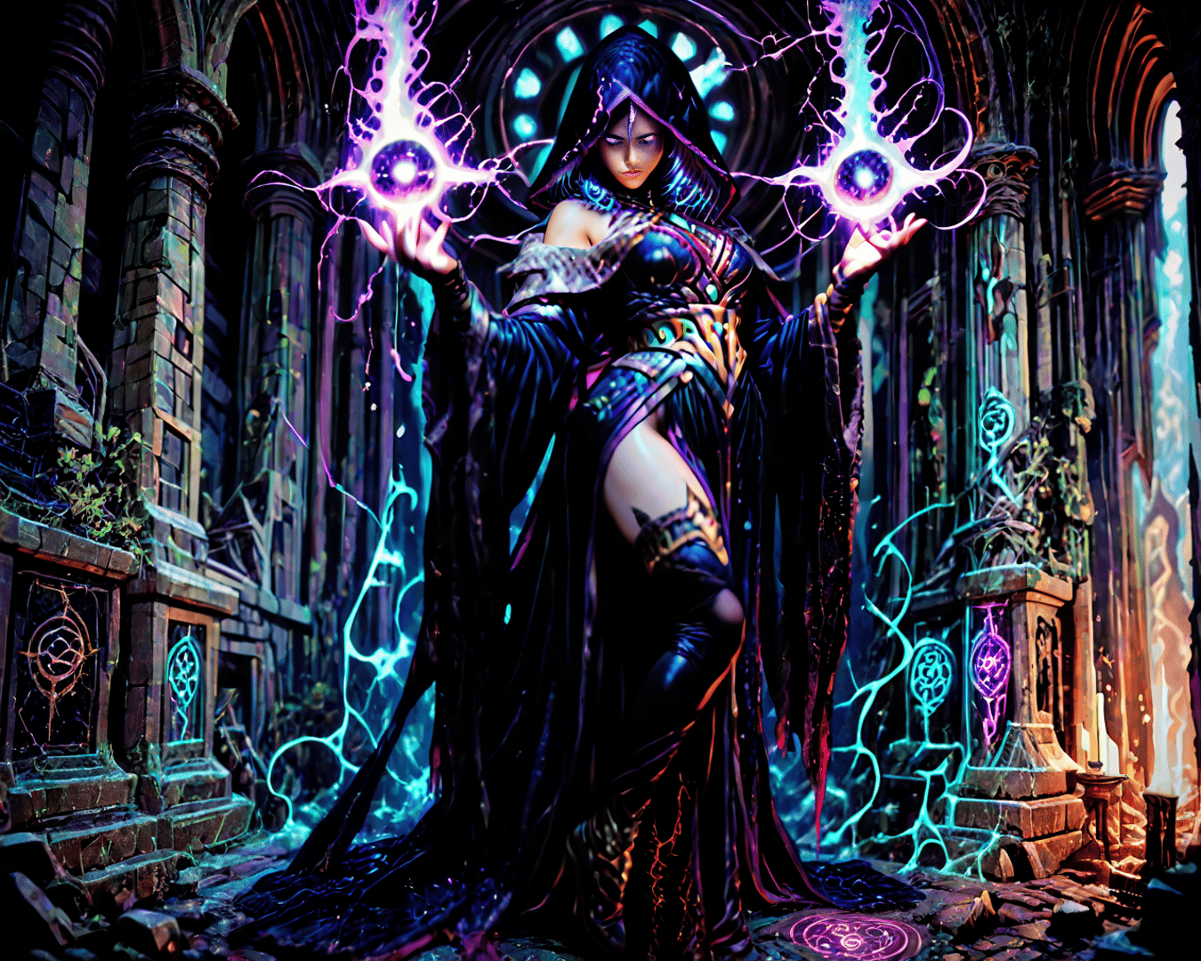 AI generated wallpaper featuring mage, witch, sorceress