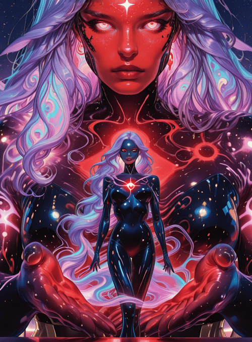figure, woman, digital, art, cityscape, neon, galaxy, futuristic, surreal, human