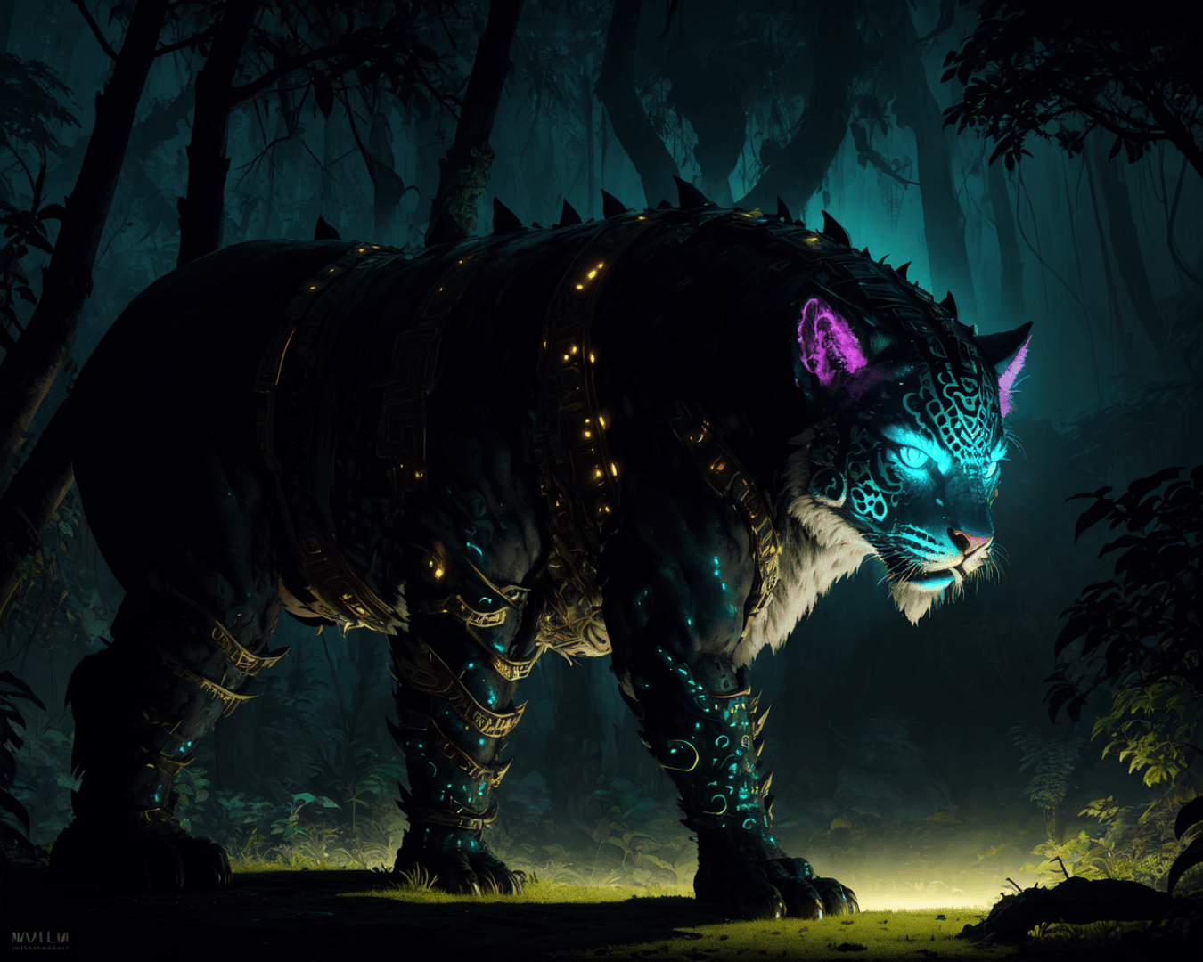 AI generated wallpaper featuring tiger, feline, monster