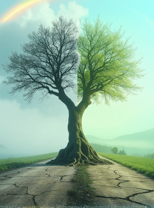 tree, road, factory