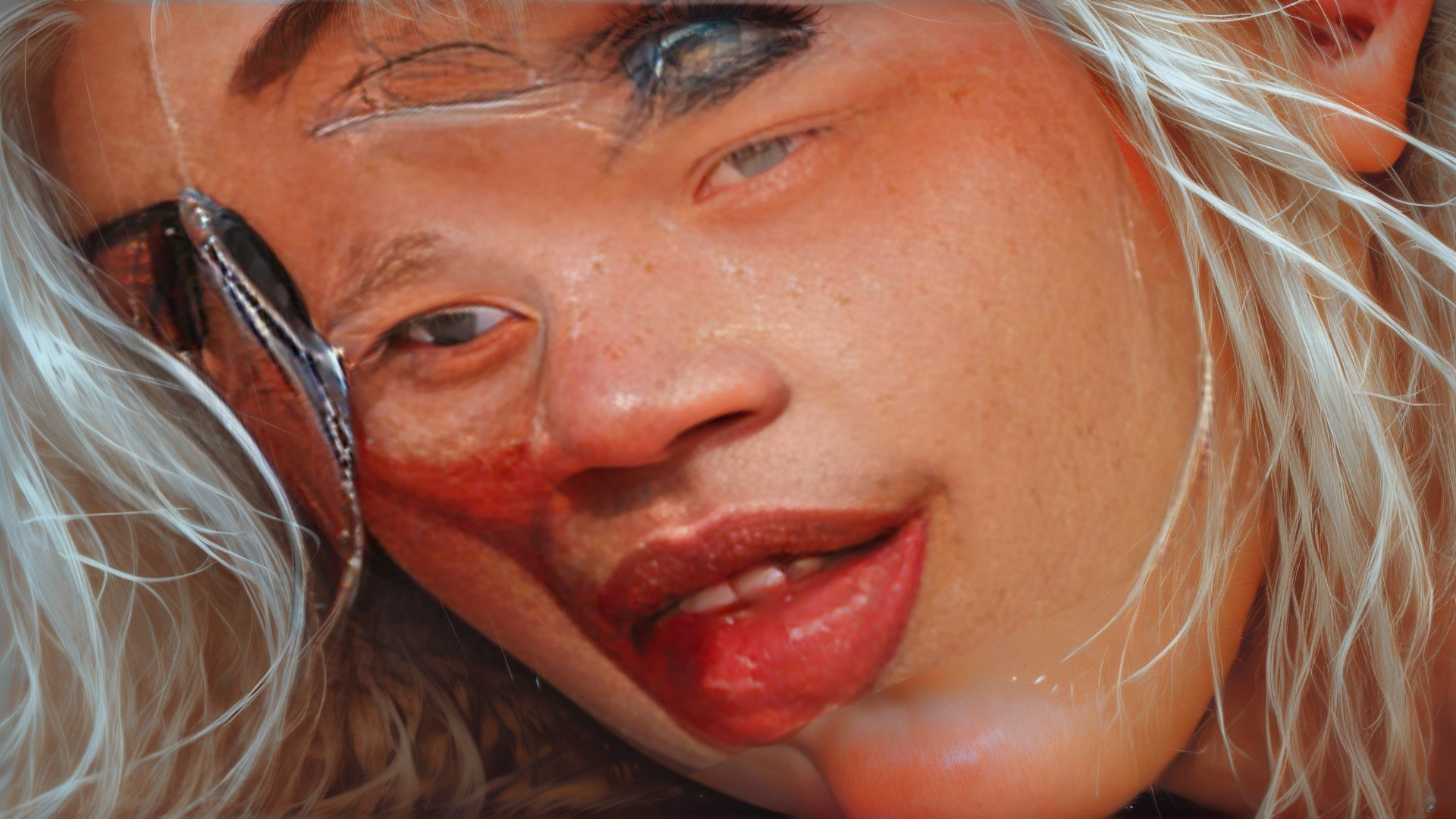 AI generated wallpaper featuring face, hair, sunglasses, lips, cheeks