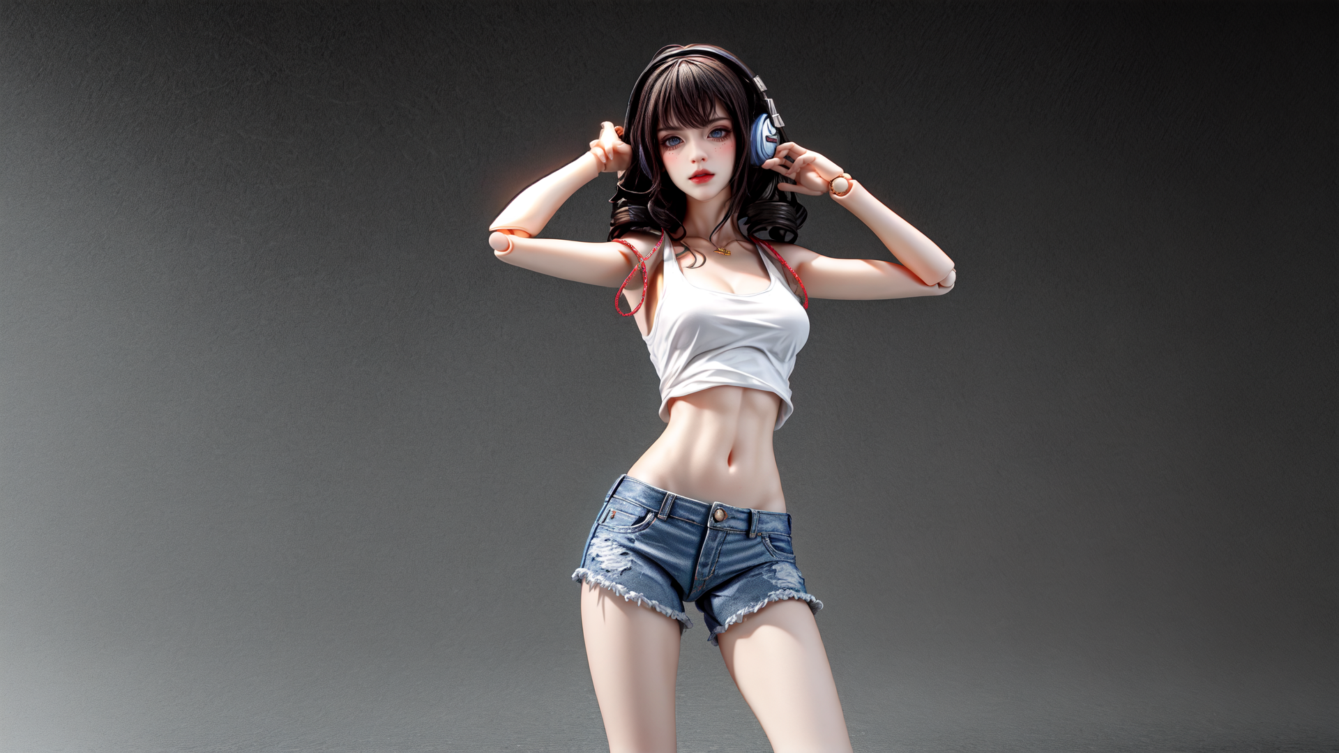 AI generated wallpaper featuring woman, headphones, shorts