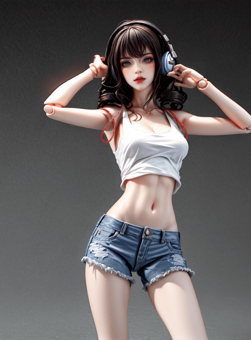 woman, headphones, shorts