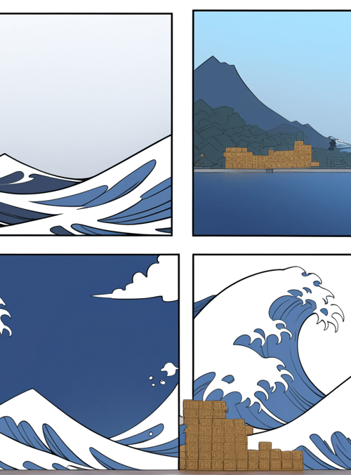 wave, castle, mountain