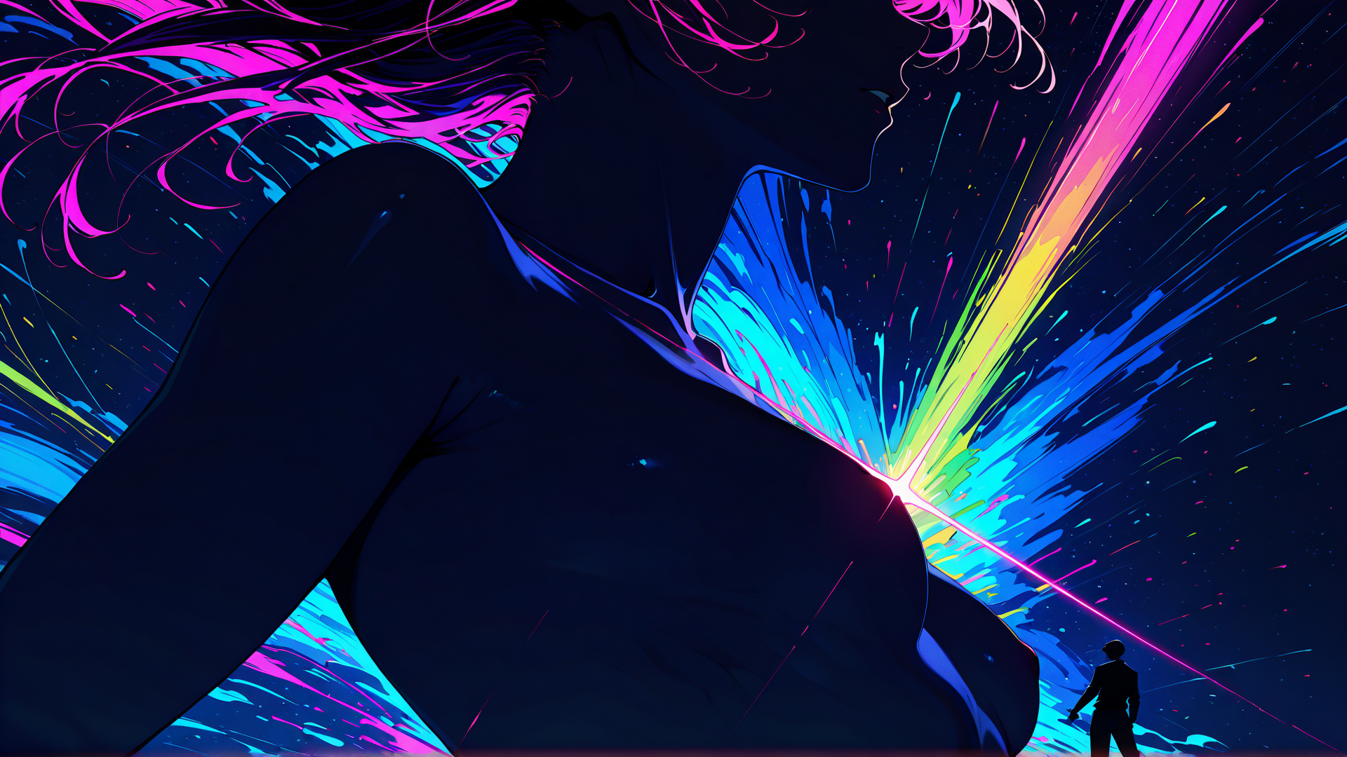 AI generated wallpaper featuring figure, silhouette, light