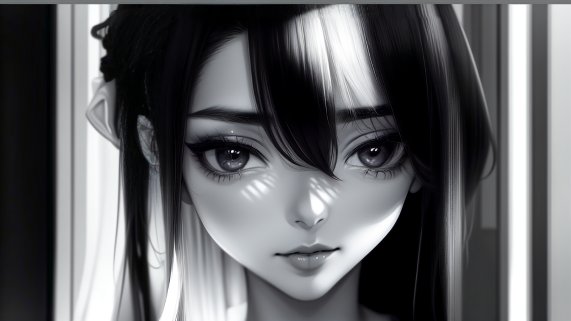 AI generated wallpaper featuring girl, hair, face