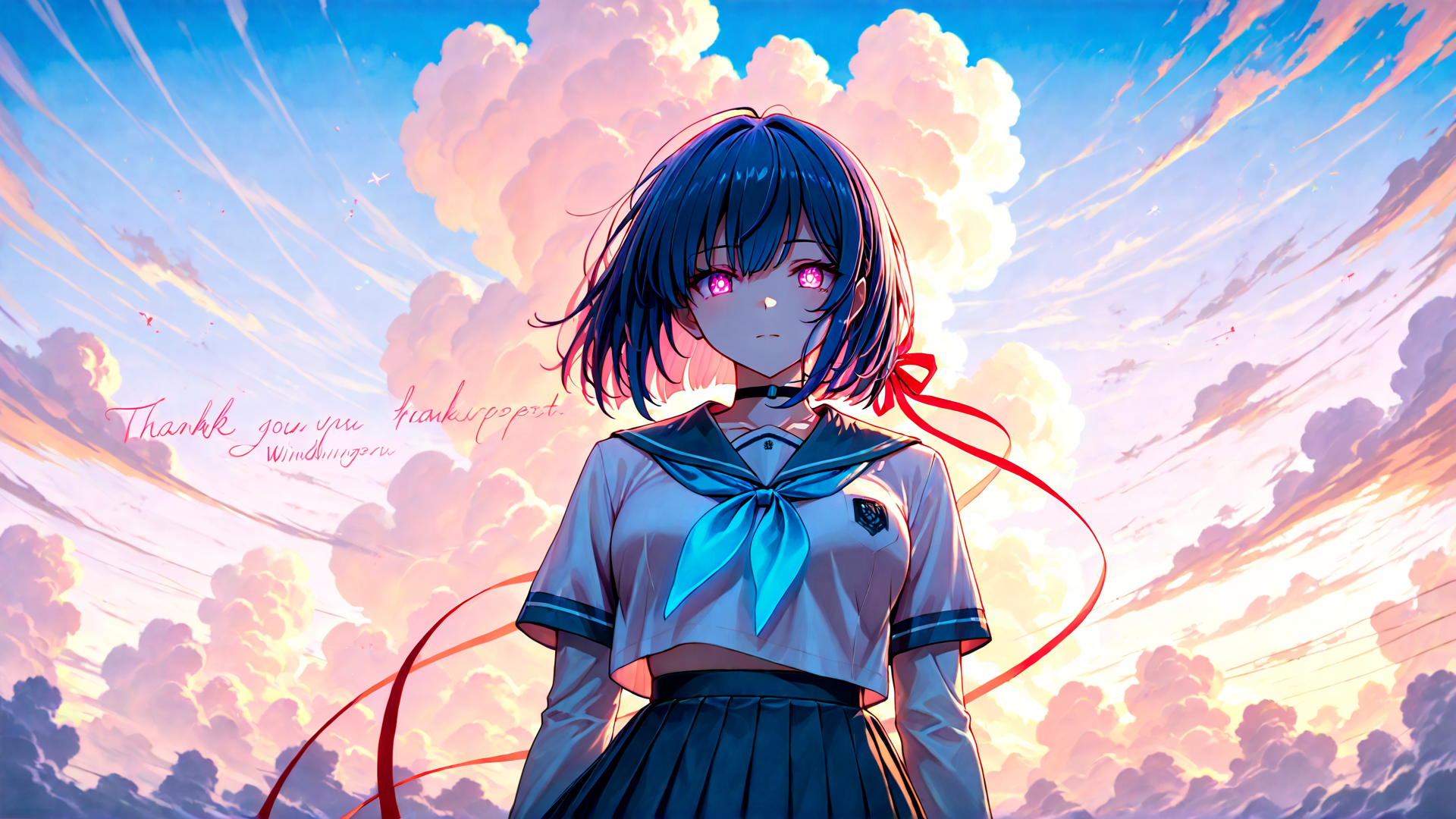 AI generated wallpaper featuring girl, school uniform, ribbon